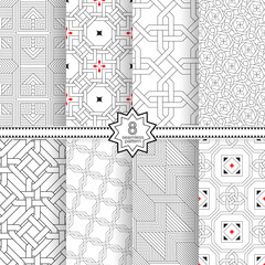 A set of vector seamless patterns. Modern geometric textures. Monochrome, linear.
