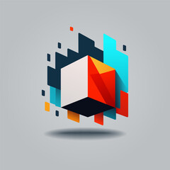 Abstract 3d cube icon. Colorful geometric shape. Vector logo design template. Creative logotype concept icon element.