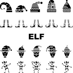 elf christmas cute xmas hat icons set vector