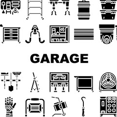 garage accessories tool service icons set vector