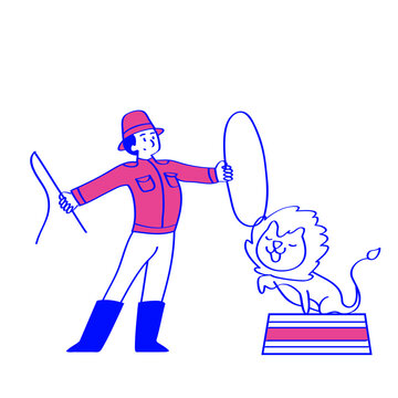Lion Tamer Circus Professional vector characters in action, with duotone cartoon styling and SVG format. Perfect for depicting individuals in various job roles