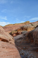 Fototapeta na wymiar colorful layers of sandstone in the Valley of Fire State Park Nevada on a sunny day in december