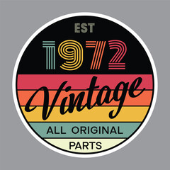 1972 vintage retro t shirt design, vector