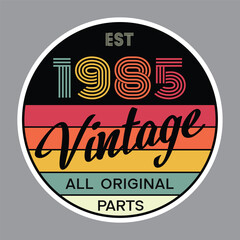 1985 vintage retro t shirt design, vector