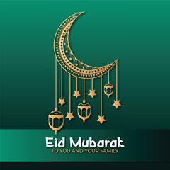 Eid Mubarak Gold Islamic background with decorative ornament, eid Mubarak social media post design.