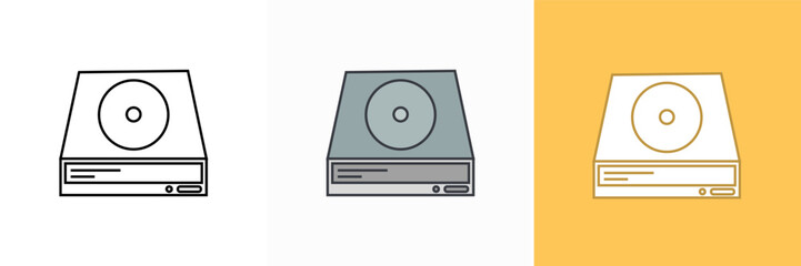 DVD ROM Icon Vector Illustration,  The design highlights the versatility and efficiency of DVD ROM technology in various applications, from software installation to multimedia playback