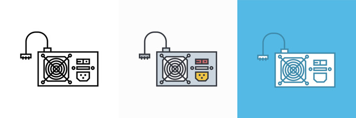 Power Supply Icon Vector Illustration, The design highlights the versatility and importance of power supply technology in various applications, from personal computing to industrial automation