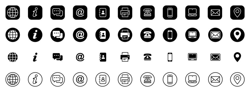 Contact information icons, vector for business card and website