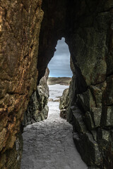 Rock Entrance To Picturesque Beach Of Plouarzel At The Finistere Atlantic Coast In Brittany, France