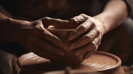 Crafting Art: The Potter's Hands at Work. Generative ai