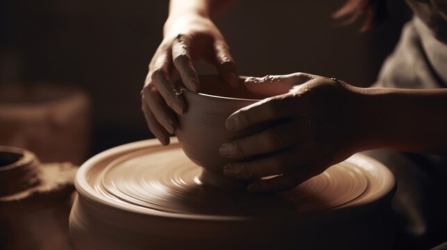 Crafting Art: The Potter's Hands at Work. Generative ai