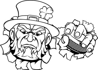 Leprechaun Ice Hockey Sports Mascot Cartoon