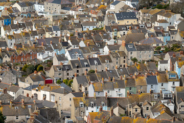 Hilltop view of typical british houses at The Isle of Portland, Dorset County