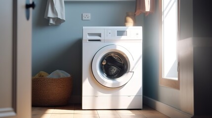 Modern Laundry Room, Stylish Furniture and Advanced Appliances. Generative ai