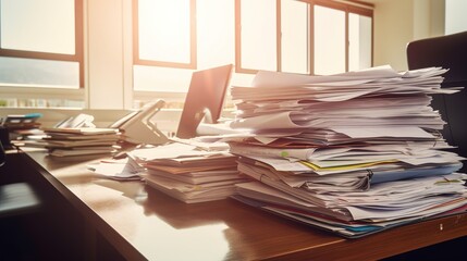 Overwhelmed with Paperwork, Managing a Heavy Workload at the Office. Generative ai