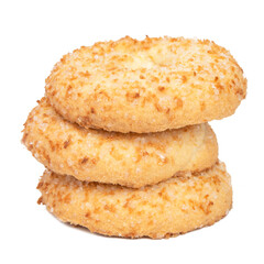 Tasty circle short pastry cookies isolated on white background