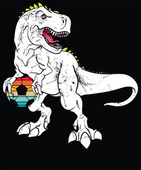 Soccer t-shirt design. T-Rex Soccer Dino-Dinosaur Soccer Player T-shirt Design, Vector graphic, Typographic poster, vintage