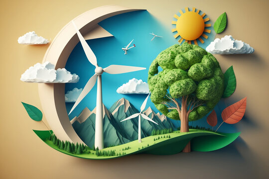 Harnessing Clean Power: Paper Wind Turbine for Environmental Protection and Carbon Emission Reduction, Earth day, generative Ai