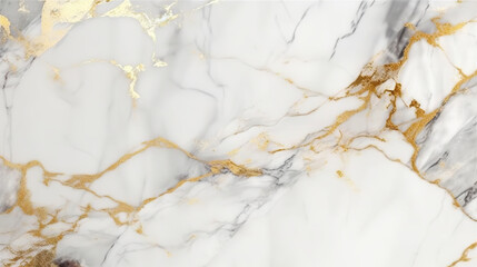 Natural white marble texture with golden inserts. Based on Generative AI