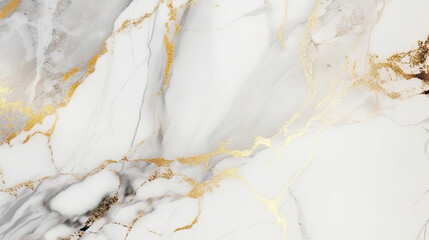 Natural white marble texture with golden inserts. Based on Generative AI