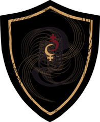 Lilith astrological symbol. Coat of arms, emblem, shield, tattoo design