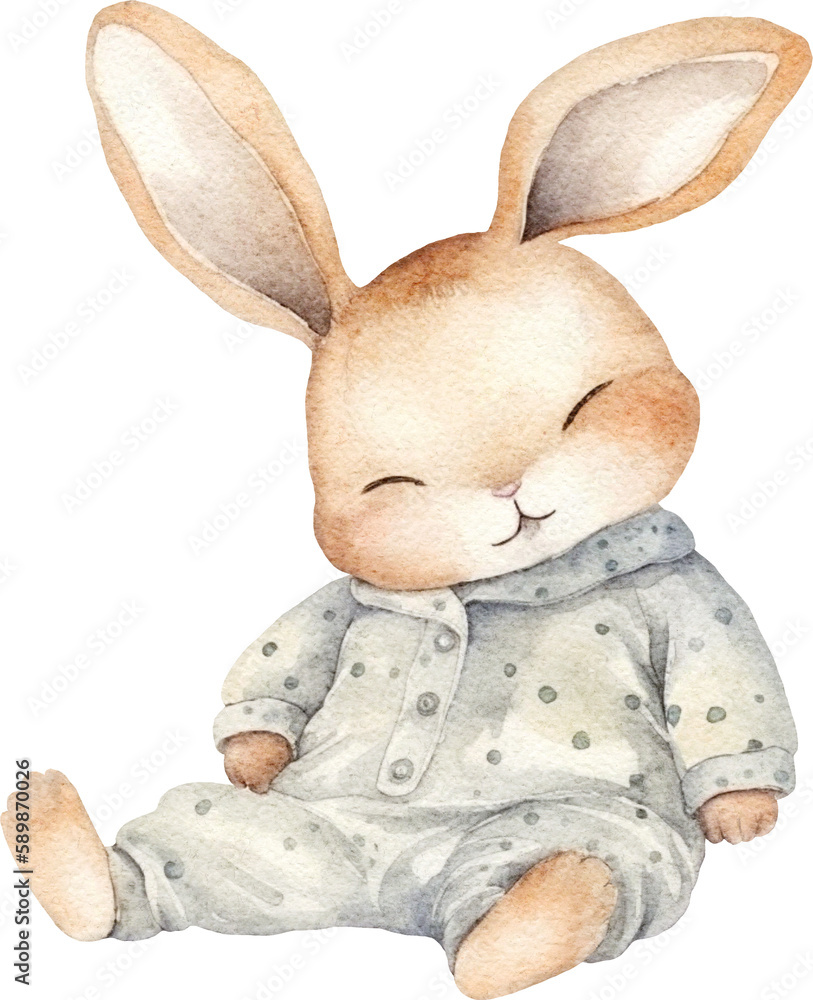 Aufkleber cute sleepy bunny character created with generative ai technology
