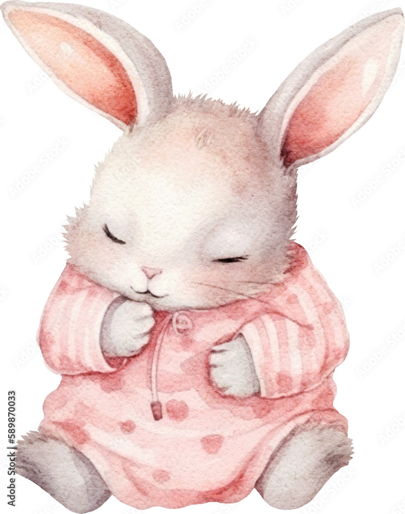 Aufkleber cute sleepy bunny character created with generative ai technology