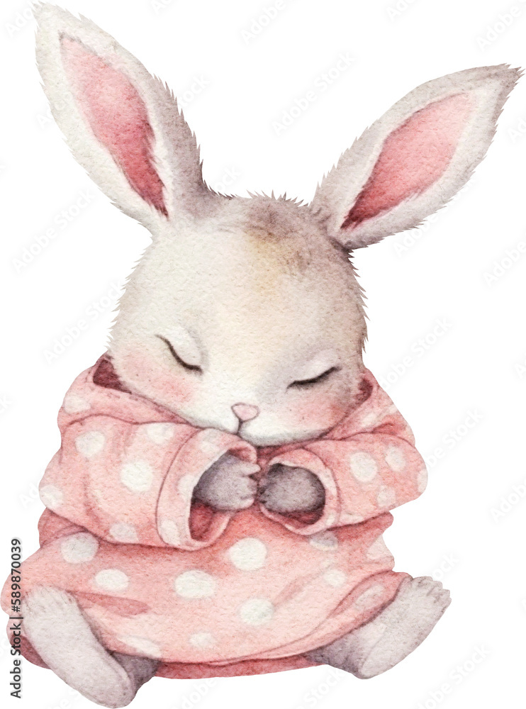 Aufkleber cute sleepy bunny character created with generative ai technology