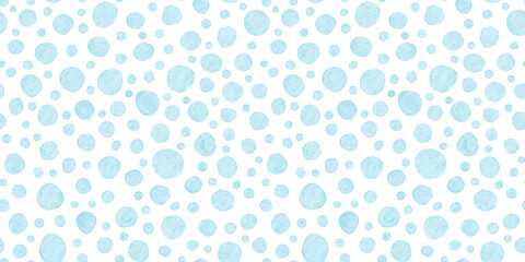 Seamless hand drawn playful watercolor polka dots or animal spots pattern in pastel blue and white. Abstract geometric circles background texture. Baby boy's blanket, clothing or nursery wallpaper.