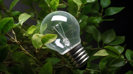 Eco green friendly lightbulb banner with copy space, concept of Renewable Energy and Sustainable Living. Generative AI