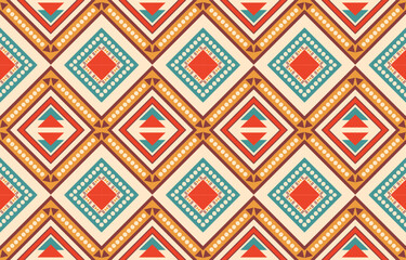 Ikat geometric folklore ornament. Tribal ethnic vector texture. Seamless striped pattern in Aztec style. Figure tribal embroidery. Indian, Scandinavian, Gypsy, Mexican, folk pattern. Boho chic design.