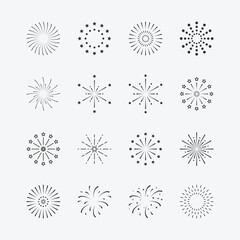 vector illustration of firework icons set. celebration symbols