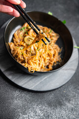 rice noodles coconut cream, vegetable, soy sauce, glass noodle meal food snack on the table copy space food background rustic top view