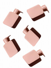 Pattern pink cosmetic product layout with a place for a logo on a white background. Shampoo, shower gel.