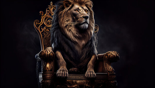Royal lion sitting on a throne Ai generative Image