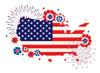 Obraz premium Independence day holiday party USA composition wreath car balloon 
