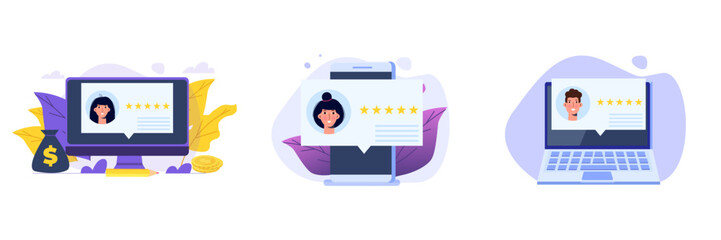 Customer review, Usability Evaluation,  Feedback,  Rating system iconcept. Vector illustration