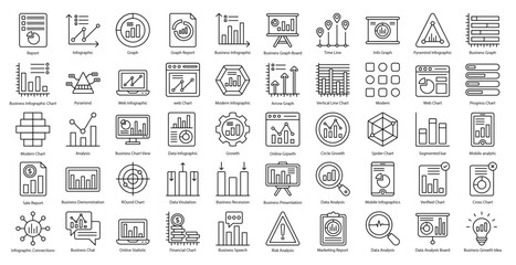 Infographics Thin Line Icons Infographic Graphic Chart Icon Set in Outline Style 50 Vector Icons in Black