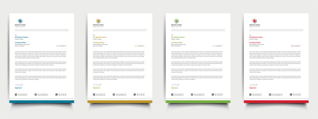 a bundle of 4 templates, clean and professional corporate company business letterhead template, set to print with vector & illustration, professional & modern letterhead template design .