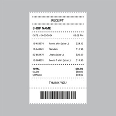 Receipt paper shopping bill barcode payment check received