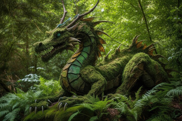 Ancient forest dragon covered with green plants