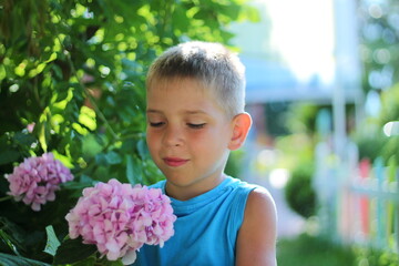 Beautiful smiling little boy portrait blurred background