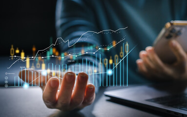 Hand of people holding money economic growth, graph money, global economic, trader investor,...