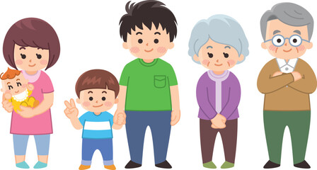 三世代家族が並んで立っている