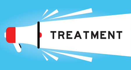 Color megaphone icon with word treatment in white banner on blue background