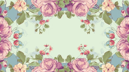 floral frame roses spring blossom nature background - by generative ai
