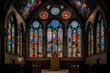 Obraz premium Church with a colorful stained-glass window