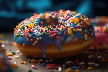 Fototapeta na wymiar Donut covered in colorful sprinkles created with AI