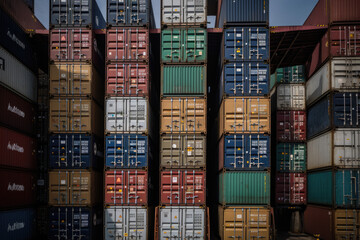 Obraz premium Freight containers in a harbor created with AI 