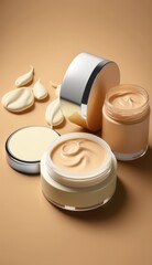 Minimalistic Skincare Creams in Beige and Poudre Shades on Neutral Background